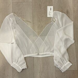 Maggie Sottero Sheer White V-Neck Blouse